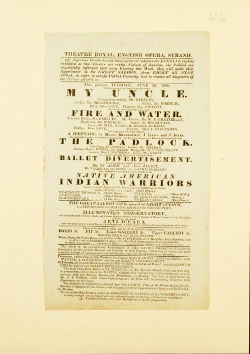 Playbill for Theatre Royal, English Opera. June 30, 1818