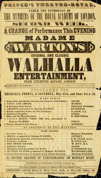 Playbill for Sadler's Wells. Week of May 31, 1849