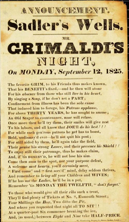 Playbill for Sadler's Wells. September 12, 1825