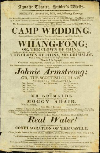 Handbill for Aquatic Theatre, Sadler's Wells. August 10, 1812