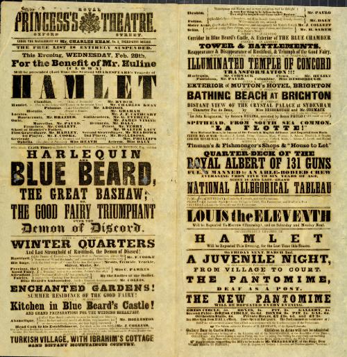 Doublepage Playbill for Princess's Theatre. February 28, 1855