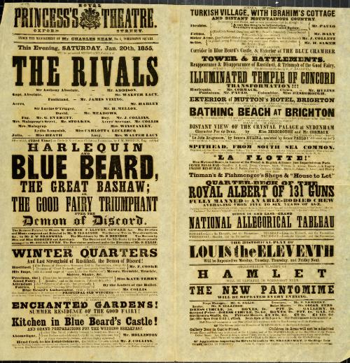 Doublepage Playbill for Princess's Theatre. January 20, 1855