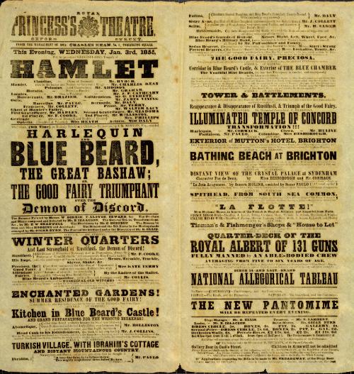 Doublepage Playbill for Princess's Theatre. January 3, 1855