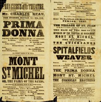 Doublepage Playbill for Princess's Theatre. October 18, 1852