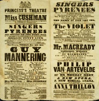 Doublepage Playbill for Princess's Theatre. November 16, 1847