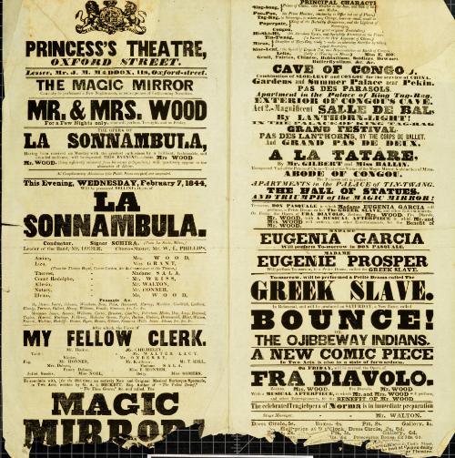 Doublepage Playbill for Princess's Theatre. February 7, 1844