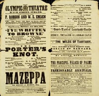 Double Page Playbill for Royal Olympic Theatre. February 28, 1859