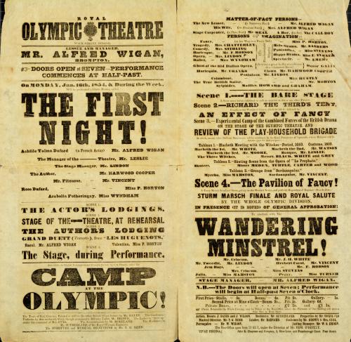 Double Page Playbill for Royal Olympic Theatre. January 16, 1854