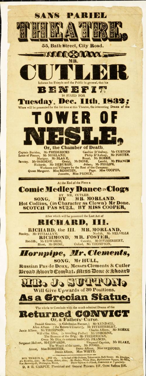 Playbill for Sans Pariel Theatre. December 11, 1832