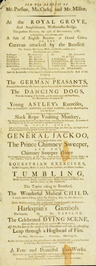 Playbill for Astley's Amphitheatre, Westminster-Bridge. September 15. 1786