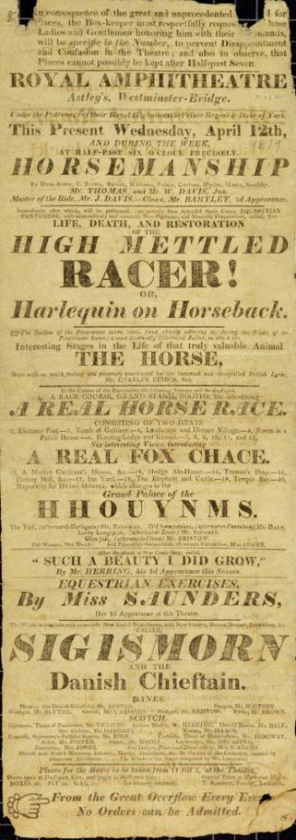 Playbill for Astley's Royal Amphitheatre, Westminster-Bridge. April 12, 1814