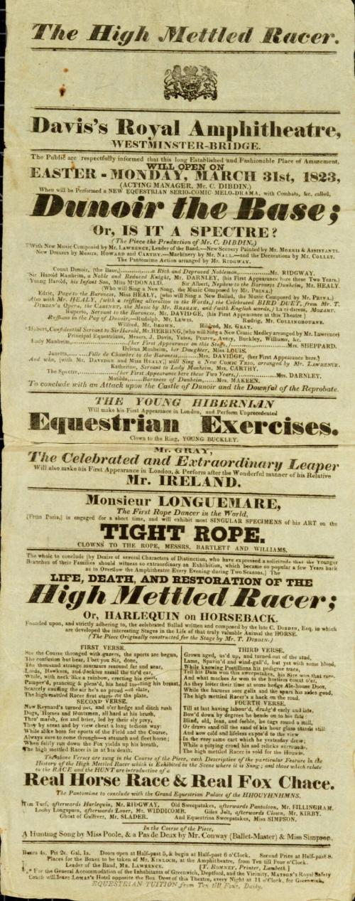 Davis's Royal Amphitheatre, Westminster-Bridge. March 31, 1823