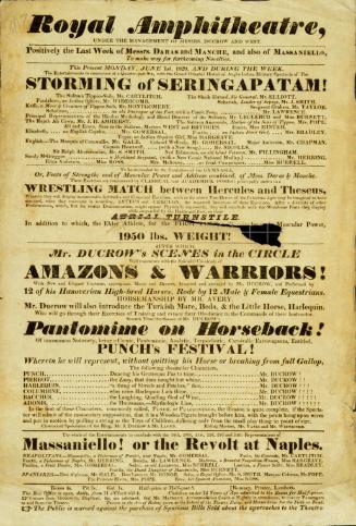 Playbill for Royal Amphitheatre, Westminster Bridge. June 1, 1829