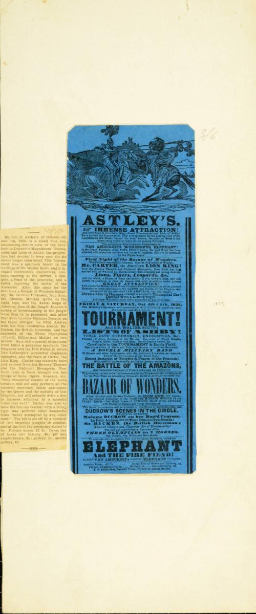 Playbill for Astley's Royal Amphitheatre. October 5, 1839