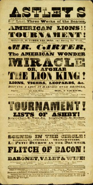 Playbill for Astley's Royal Amphitheatre. October 14, 1839