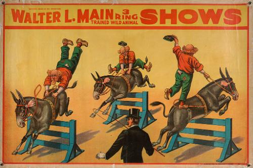 Walter L. Main: Clown and Mule Over Hurdle