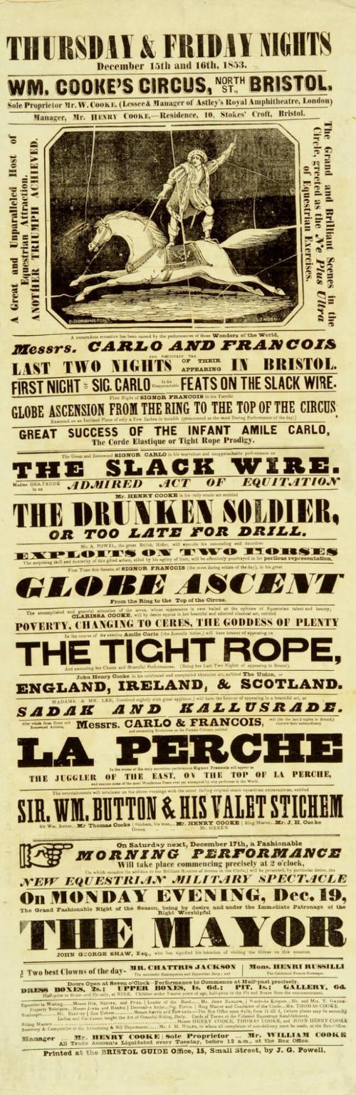 Playbill for Wm Cooke's Circus. December 15, 1853