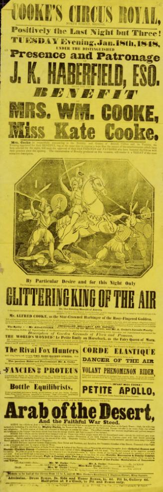 Playbill for Cooke's Circus Royal, Bristol. January 18, 1848