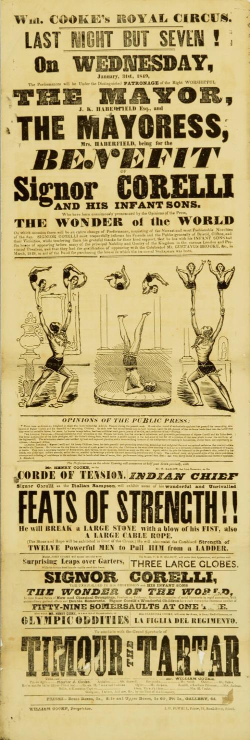 Playbill for Wm. Cooke's Royal Circus, Bristol. January 31, 1849