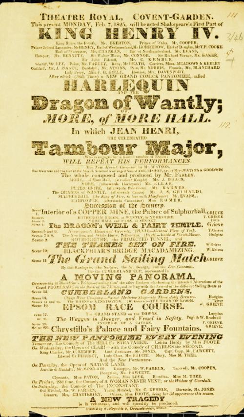 Handbill for Theatre Royal, Covent Garden. January 12, 1825