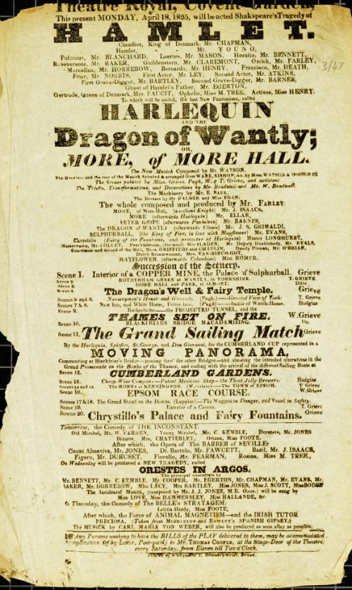 Handbill for Theatre Royal, Covent Garden. April 18, 1825