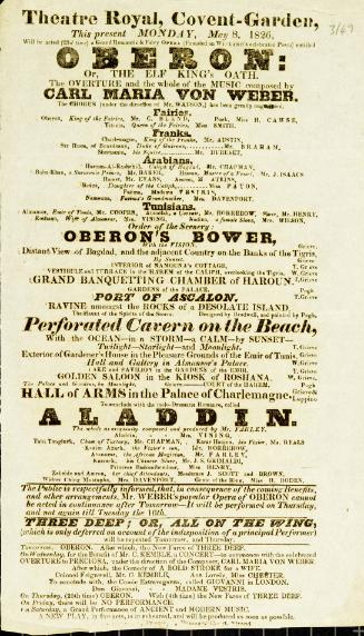Handbill for Theatre Royal, Covent Garden. May 8, 1826