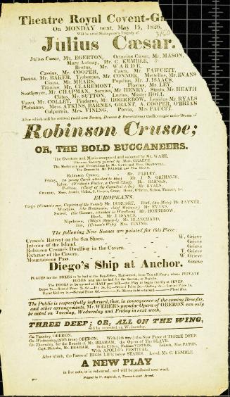 Handbill for Theatre Royal, Covent Garden. May 15, 1826