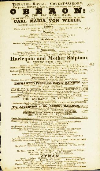 Handbill for Theatre Royal, Covent Garden. April 2, 1827