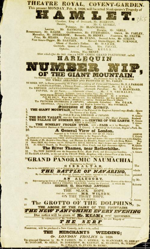 Handbill for Theatre Royal, Covent Garden. February 4, 1828