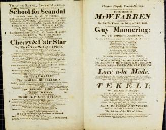 Double Page Playbill for Theatre Royal, Covent Garden. June 5, 1822