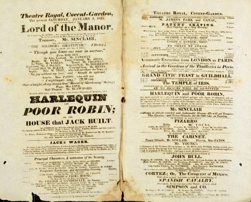 Double Page handbill for Theatre Royal, Covent Garden. January 3, 1824
