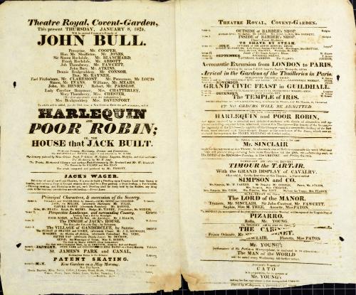 Double Page handbill for Theatre Royal, Covent Garden. January 8, 1824