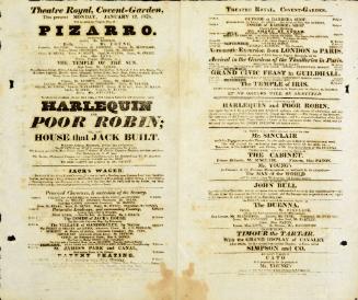 Double Page handbill for Theatre Royal, Covent Garden. January 12, 1824