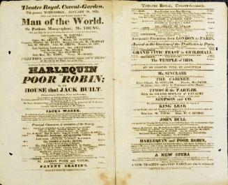 Double Page handbill for Theatre Royal, Covent Garden. January 28, 1824