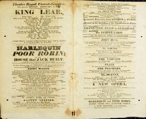 Double Page handbill for Theatre Royal, Covent Garden. February 2, 1824