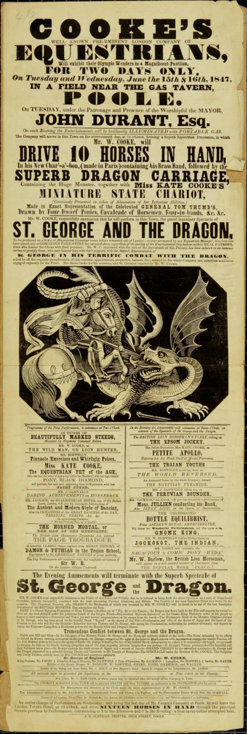 Playbill for Cooke's Equestrians, Poole. June 15, 1847