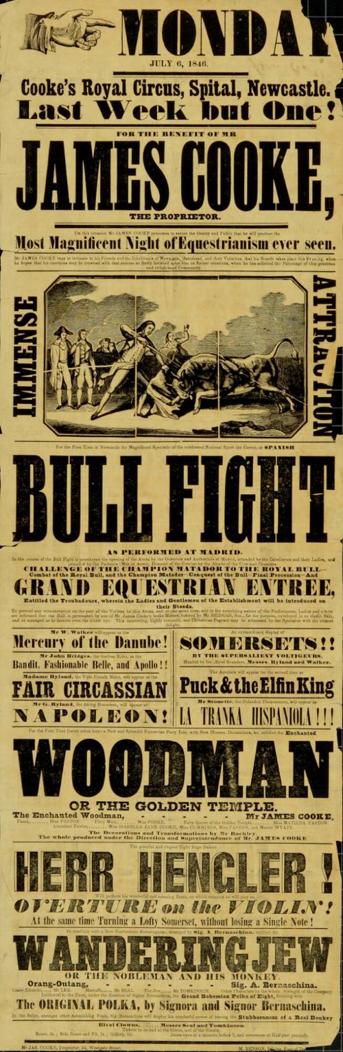 Playbill for Cooke's Royal Circus, Newcastle. July 6, 1846
