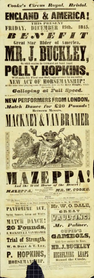 Playbill for Cooke's Circus Royal, Bristol. December 19. 1845