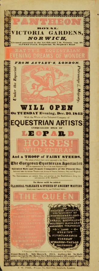 Playbill for Royal Victoria Gardens, Norwich. December 26, 1843
