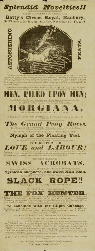 Playbill for Batty's Circus Royal, Banbury. November 16, 1843