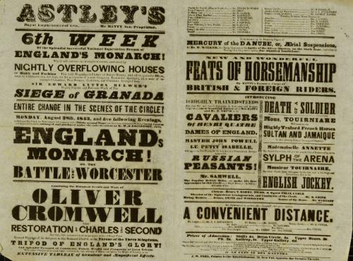 Playbill for Astley's Royal Amphitheatre of Arts. August 28, 1843