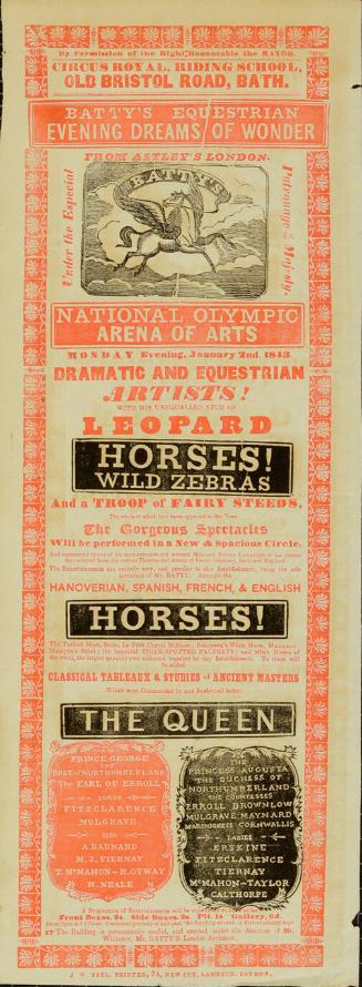 Playbill for National Olympic Arena of Arts. January 2, 1843