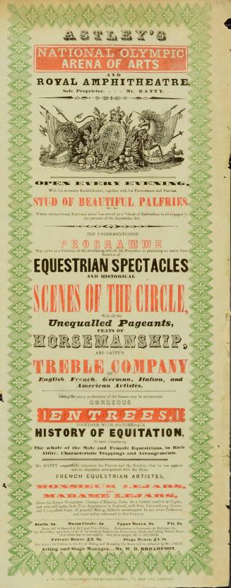 Playbill for Astley's Royal Amphitheatre. probably 1843