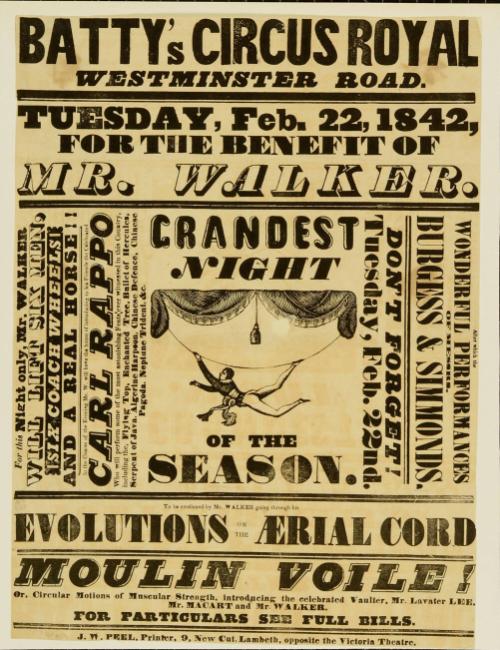 Playbill for Batty's Circus Royal. February 22, 1842