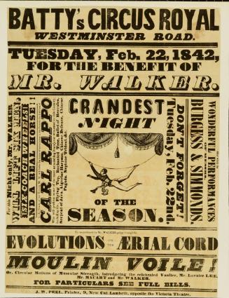 Playbill for Batty's Circus Royal. February 22, 1842