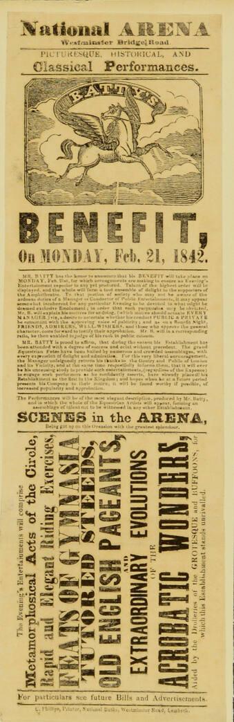 Playbill for Batty's National Arena. February 21, 1842