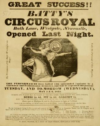 Playbill for Batty's Circus Royal, Newcastle. May 5, 1835