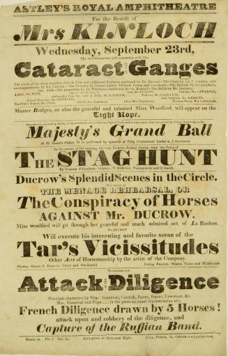 Playbill for Astley's Royal Amphitheatre. Possibly 1834, September 23