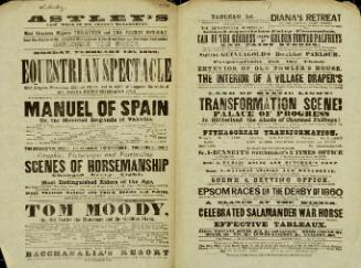 Double page playbill for Astley's Royal Amphitheatre leased by Mr. William Cooke. February 13, 1859