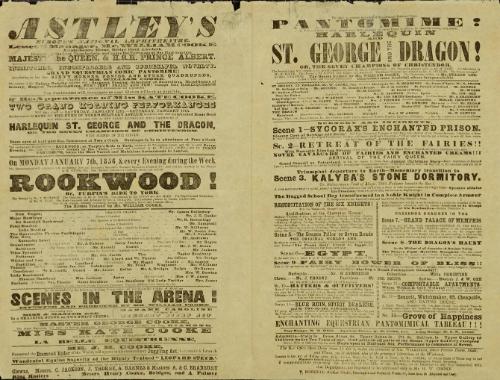 Double page playbill for Astley's Royal Amphitheatre leased by Mr. William Cooke. January 7,1856